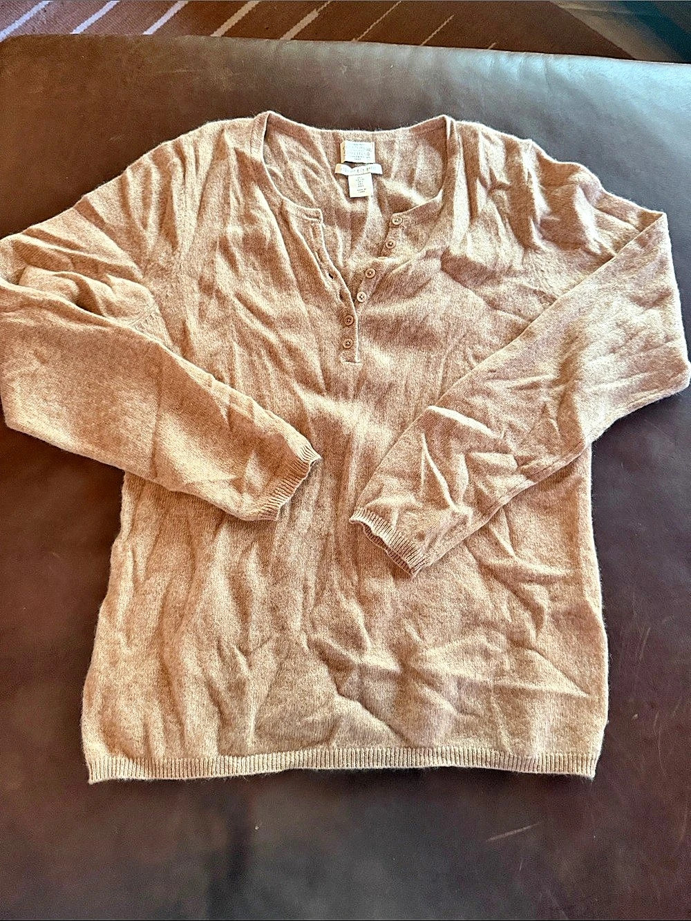 Telluride Cashmere Henley Sweater in Brown Size Large